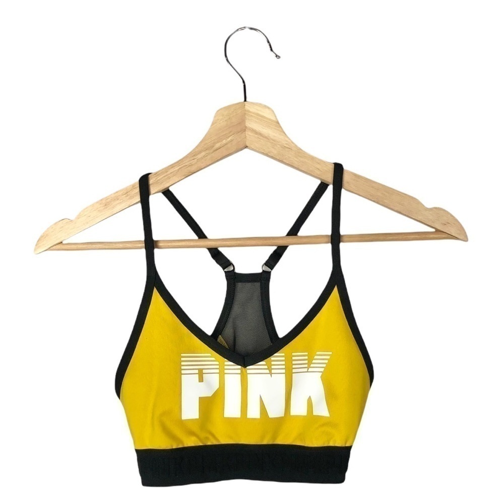 PINK Victoria's Secret Yellow & Black Ultimate Lightly Lined Sports Bra XS